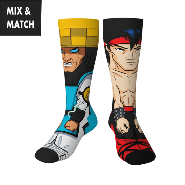 Crossover Mortal Kombat Retro Arcade Game Raiden v Liu Kang Collectible Character Socks Sox