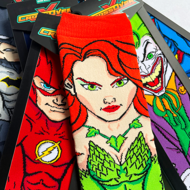 DC Comics Justice League Poison Ivy Batman Flash Joker Animated Series Crossover Collectible Character Socks Sox