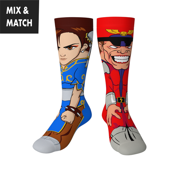 Crossover Street Fighter II Chun Li v M. Bison Collectible Character Socks Sox