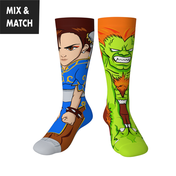 Crossover Street Fighter II Chun Li v Blanka Collectible Character Socks Sox