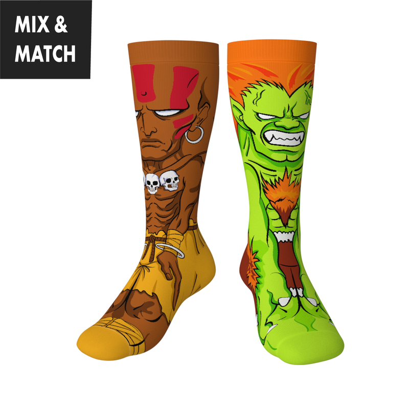Crossover Street Fighter II Dhalsim v Blanka Collectible Character Socks Sox