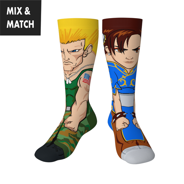 Crossover Street Fighter II Guile v Chun Li Collectible Character Socks Sox