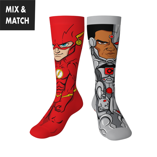 Crossover DC Comics Justice League Flash v Cyborg Animated Series DCEU Snyderverse Crossover Collectible Character Socks Sox