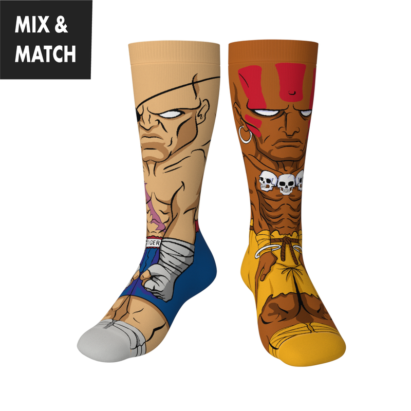 Crossover Street Fighter II Sagat v Dhalsim  Collectible Character Socks Sox