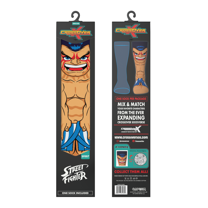 Crossover Street Fighter II E. Honda Crossover Collectible Character Socks Sox Packaging
