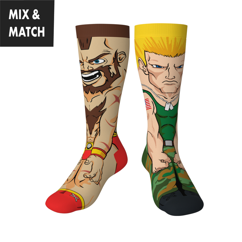 Crossover Street Fighter II Zangief v Guile Collectible Character Socks Sox