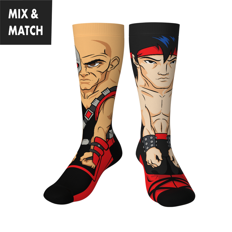 Crossover Mortal Kombat Retro Arcade Game Kano v Liu Kang Collectible Character Socks Sox
