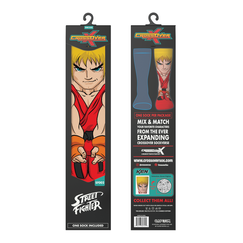 Crossover Street Fighter II Ken Crossover Collectible Character Socks Sox Packaging