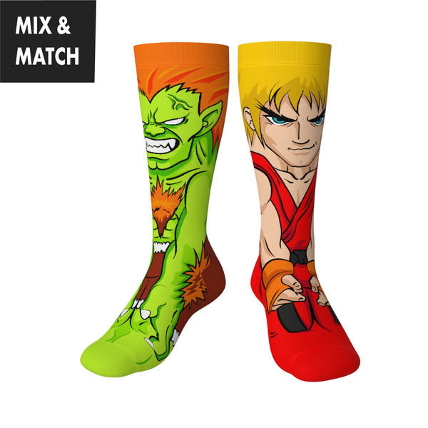 Crossover Street Fighter II Blanka v Ken Collectible Character Socks Sox