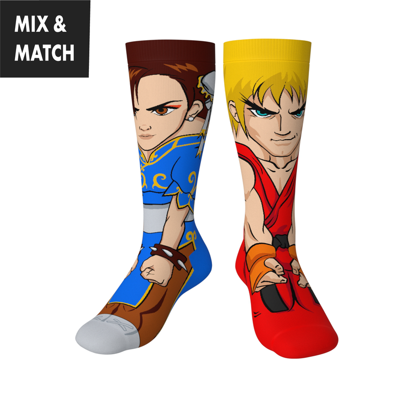 Crossover Street Fighter II Chun Li v Ken Collectible Character Socks Sox