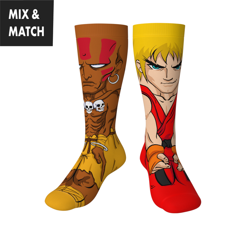 Crossover Street Fighter II Dhalsim v Ken Collectible Character Socks Sox