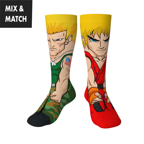 Crossover Street Fighter II Guile v Ken Collectible Character Socks Sox