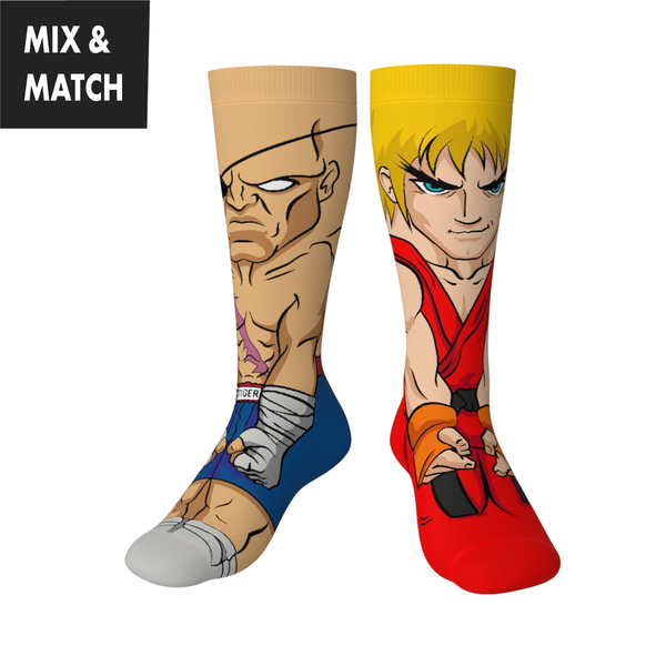 Crossover Street Fighter II Sagat v Ken Collectible Character Socks Sox