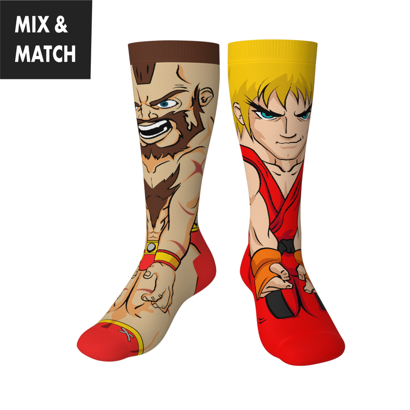 Crossover Street Fighter II Zangief v Ken Collectible Character Socks Sox