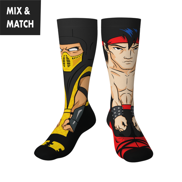 Crossover Mortal Kombat Retro Arcade Game Scorpion v Liu Kang Collectible Character Socks Sox