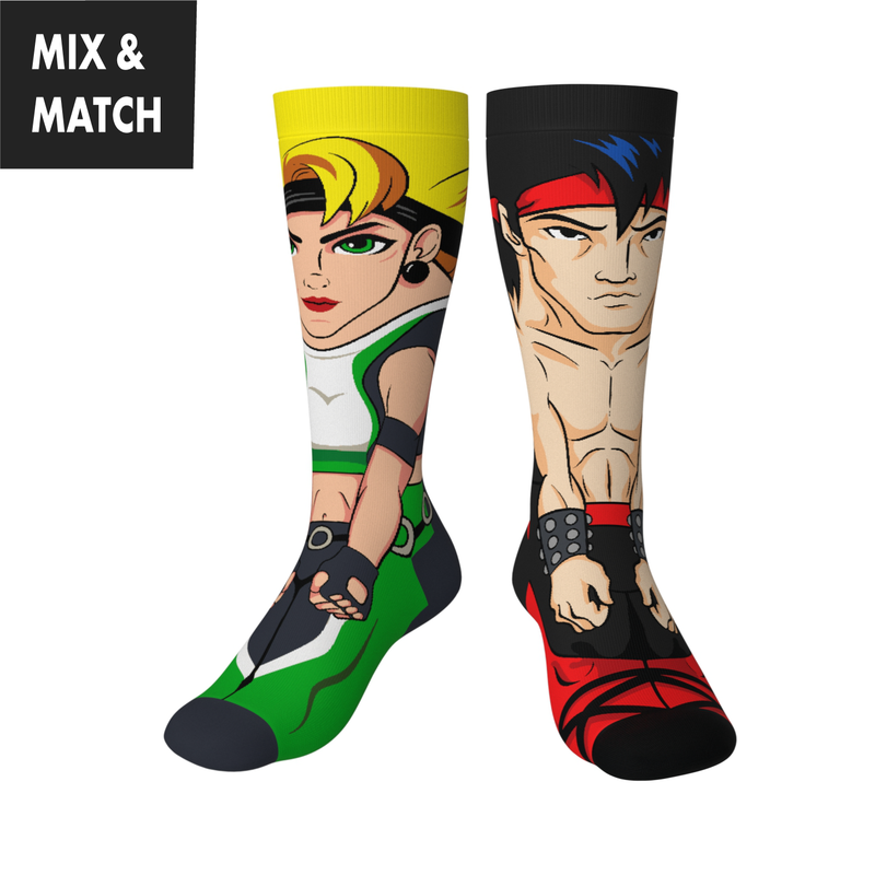 Crossover Mortal Kombat Retro Arcade Game Sonya Blade v Liu Kang Collectible Character Socks Sox