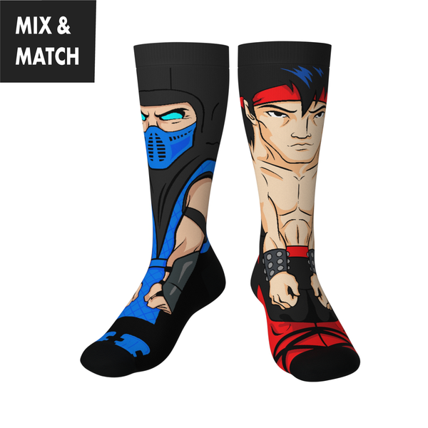 Crossover Mortal Kombat Retro Arcade Game Sub-Zero v Liu Kang Collectible Character Socks Sox