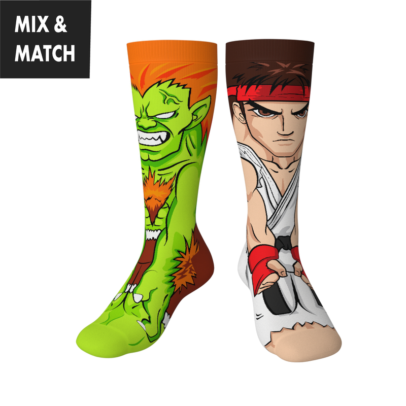 Crossover Street Fighter II Blanka v Ryu Collectible Character Socks Sox