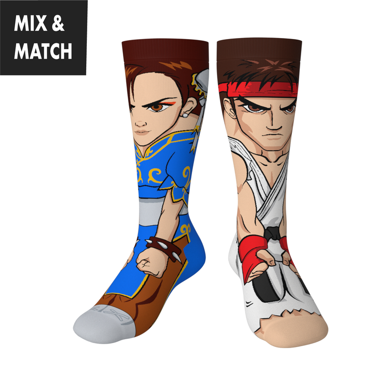 Crossover Street Fighter II Chun Li v Ryu Collectible Character Socks Sox