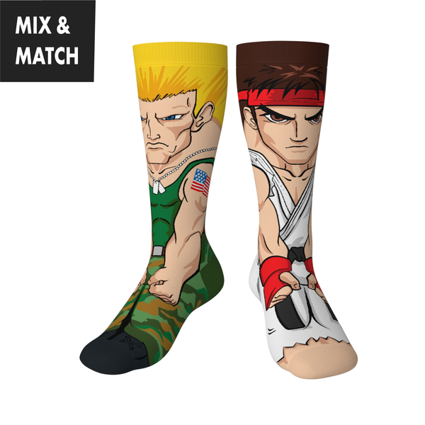 Crossover Street Fighter II Guile v Ryu Collectible Character Socks Sox
