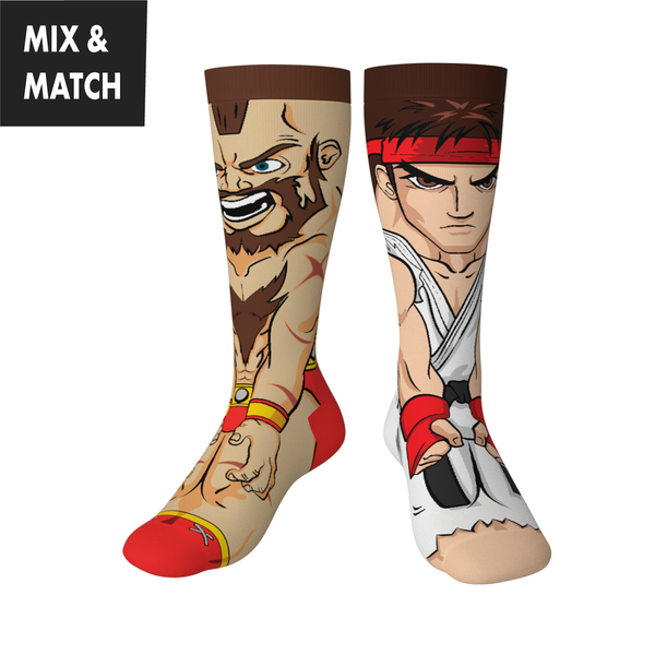 Crossover Street Fighter II Zangief v Ryu Collectible Character Socks Sox