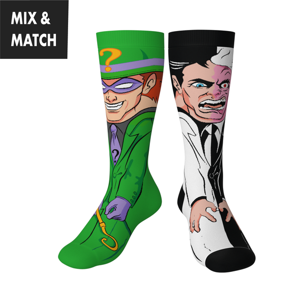 Crossover DC Comics Justice League Riddler v Two-Face Animated Series DCEU Snyderverse Crossover Collectible Character Socks Sox