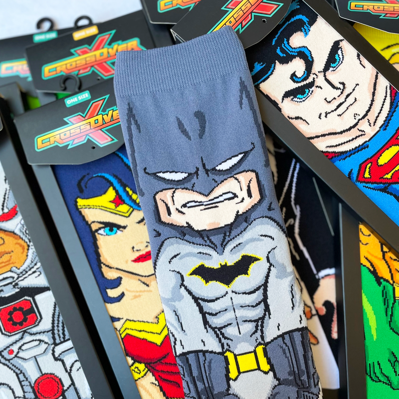 Crossover DC Comics Justice League Batman Superman Wonder Woman Cyborg Animated Series DCEU Snyderverse Crossover Collectible Character Socks Sox