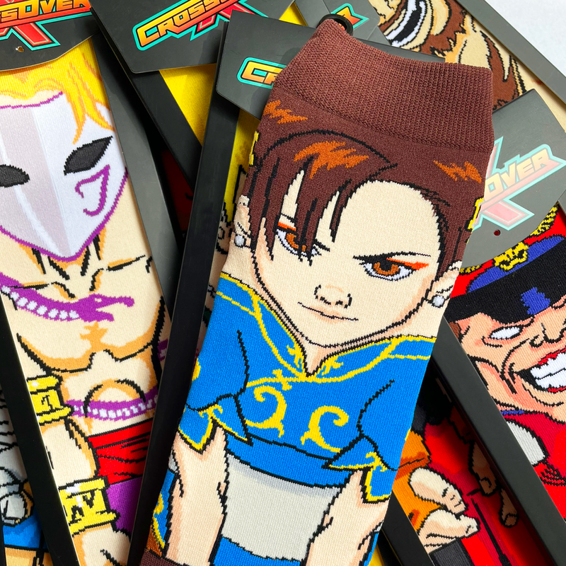 Street Fighter II Vega Chun Li  M. Bison Balrog Crossover Collectible Character Socks Sox