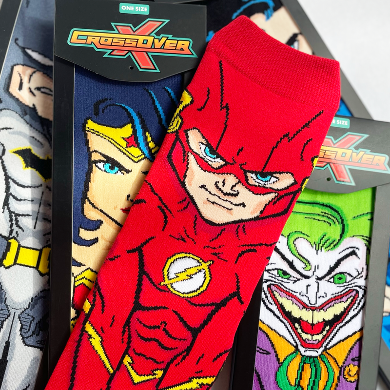 DC Comics Justice League Flash Wonder Woman Batman Joker Animated Series Crossover Collectible Character Socks Sox