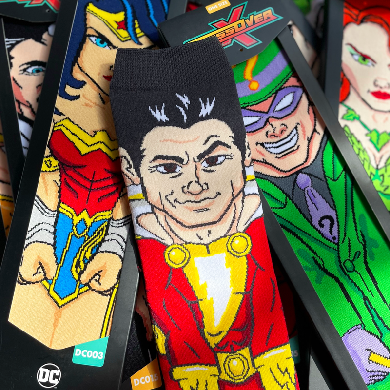 DC Comics Justice League Shazam Riddler Two-Face Wonder Woman Poison Ivy Animated Series Crossover Collectible Character Socks Sox