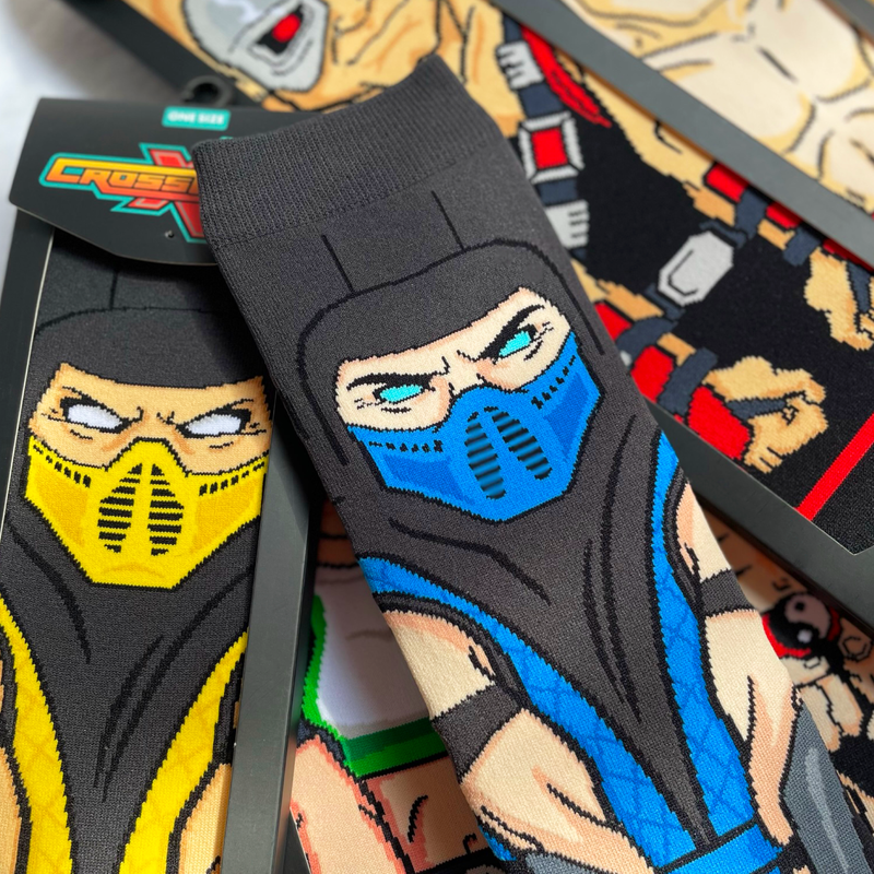 Mortal Kombat Retro Arcade Game Scorpion Sub-Zero Kano Crossover Collectible Character Socks Sox