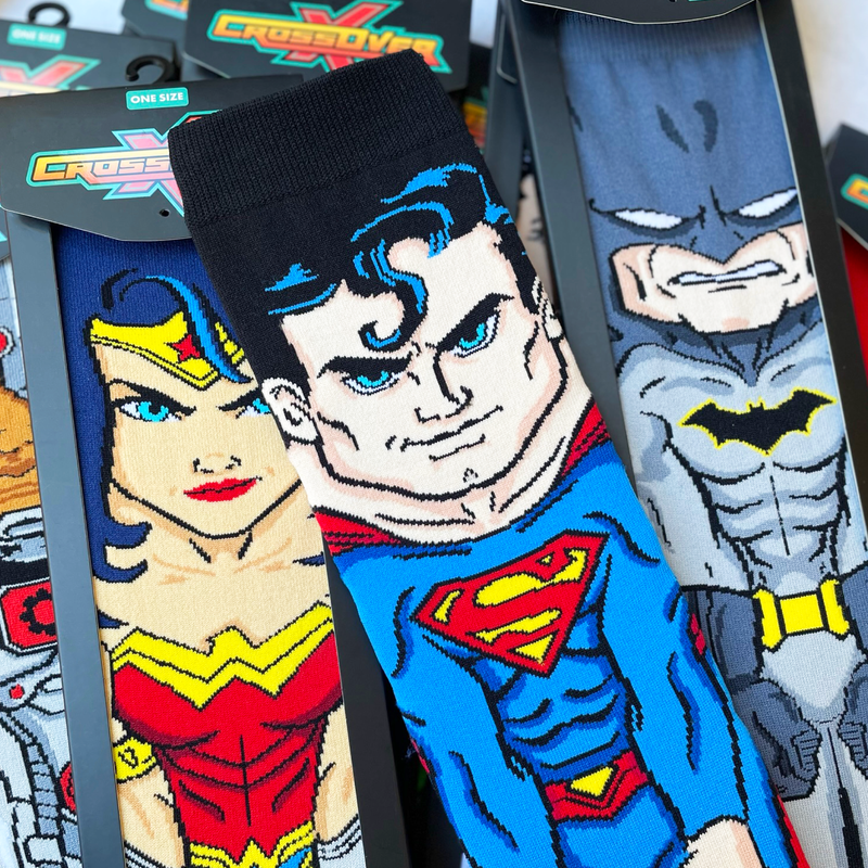DC Comics Justice League Batman Superman Wonder Woman Animated Series Crossover Collectible Character Socks Sox