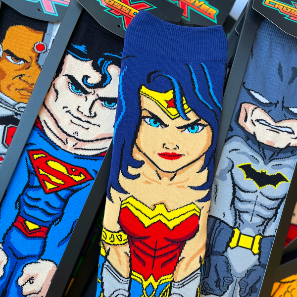 Crossover DC Comics Justice League Batman Wonder Woman Superman Cyborg Animated Series DCEU Snyderverse Crossover Collectible Character Socks Sox